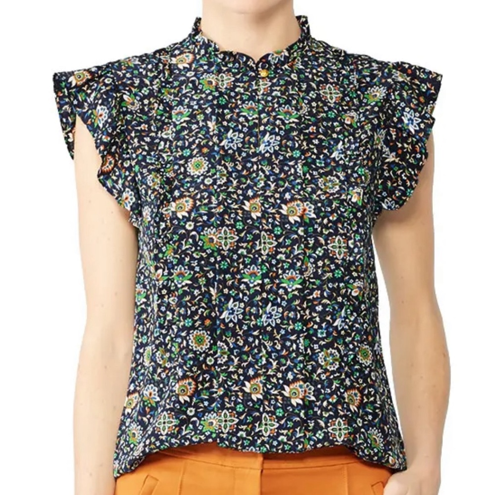 Tory Burch Printed Ruffle Shell Top
